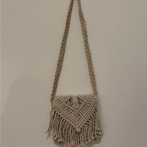 Handcrafted Beige Macramé Crossbody Bag